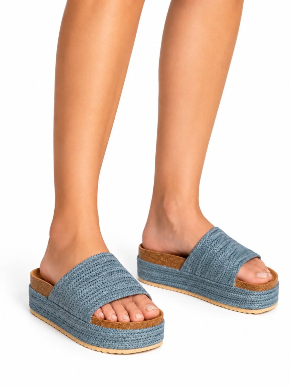 Women’s Blue Woven Espadrille Platform Slide Sandals, 7